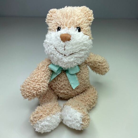 Vintage Soft Dreams Teddy Bear Plush 8” Brown Tan Teal Bow Stuffed Animal Shaggy - Picture 1 of 9